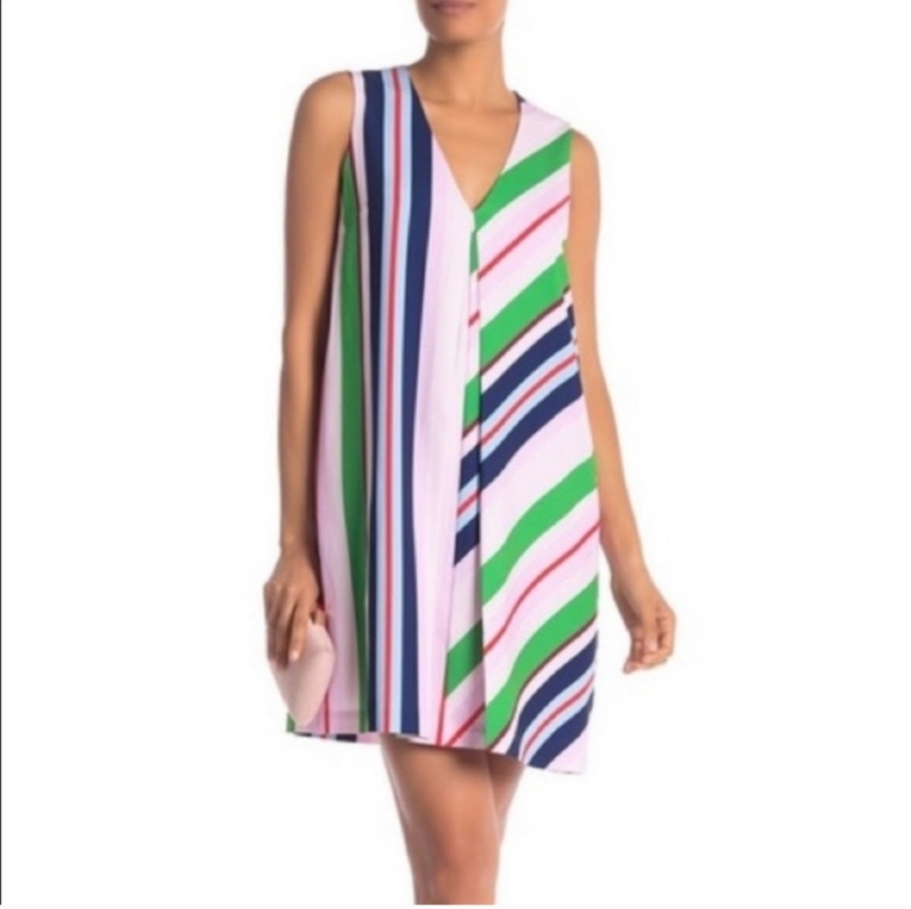 Ted Baker Bay of Honor Cut Out Stripe V-Neck Sleeveless Tunic Dress Size 8